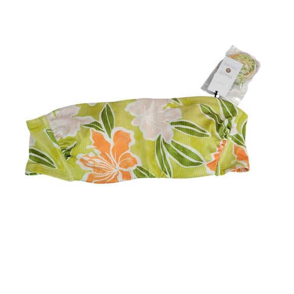 Shade & Shore Lime Green Floral Bandeau Bikini Top - Size 14 - Picture 1 of 6